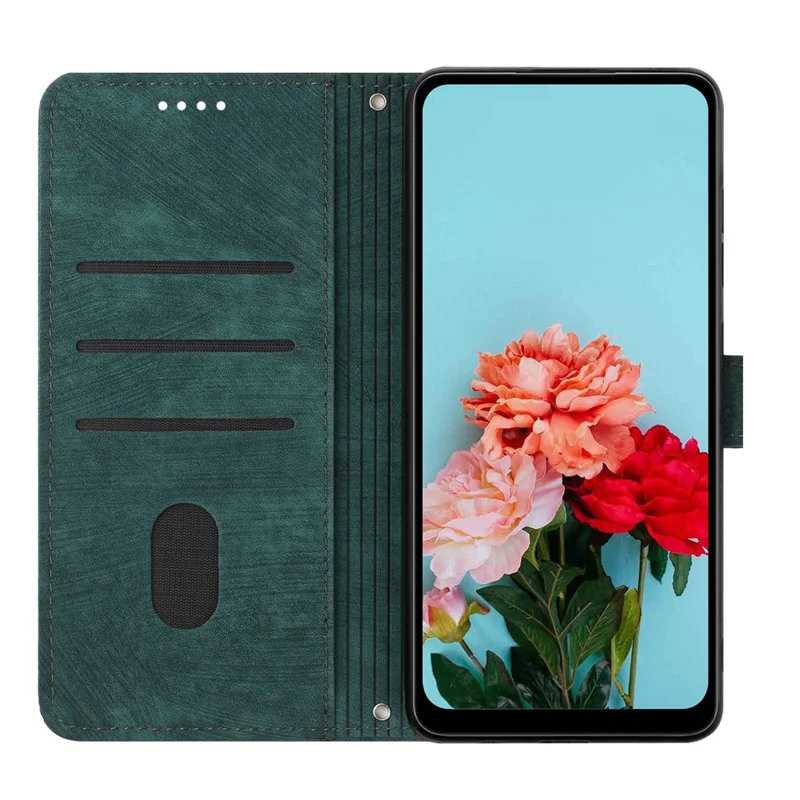 For Samsung Galaxy A73 5G Wallet Phone Case PU Leather Lines Imprinted Shell Stand Phone Cover - Green
