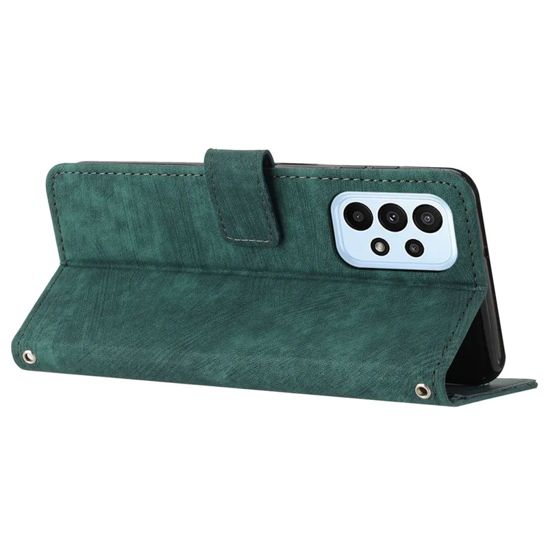For Samsung Galaxy A73 5G Wallet Phone Case PU Leather Lines Imprinted Shell Stand Phone Cover - Green