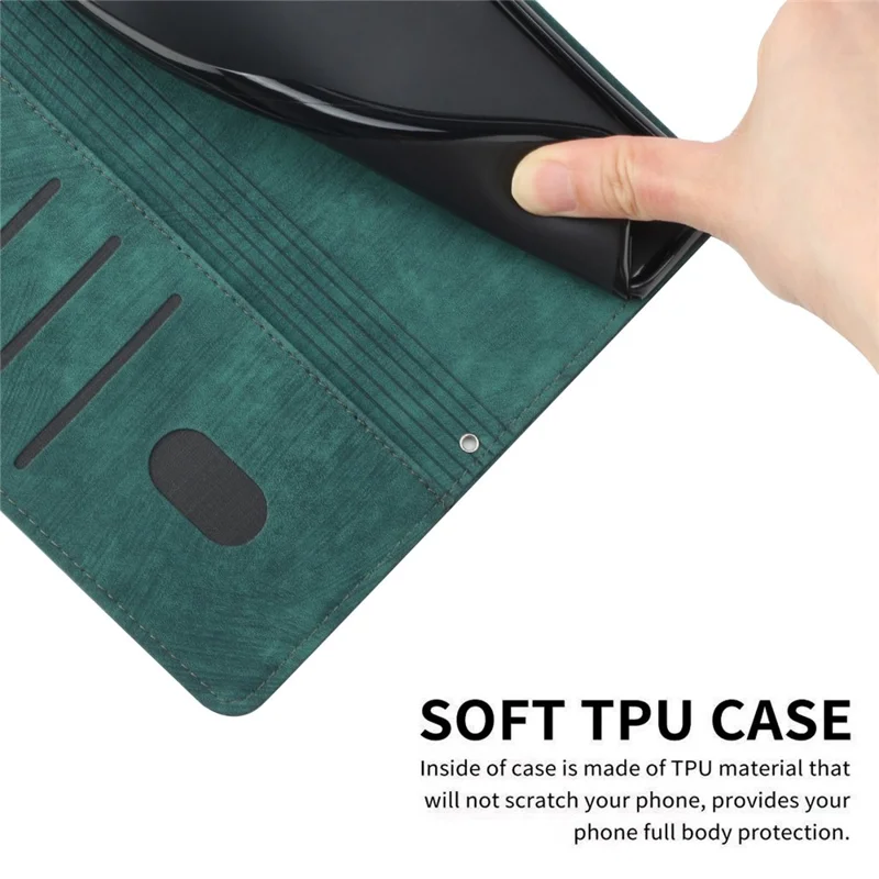 For Samsung Galaxy A73 5G Wallet Phone Case PU Leather Lines Imprinted Shell Stand Phone Cover - Green