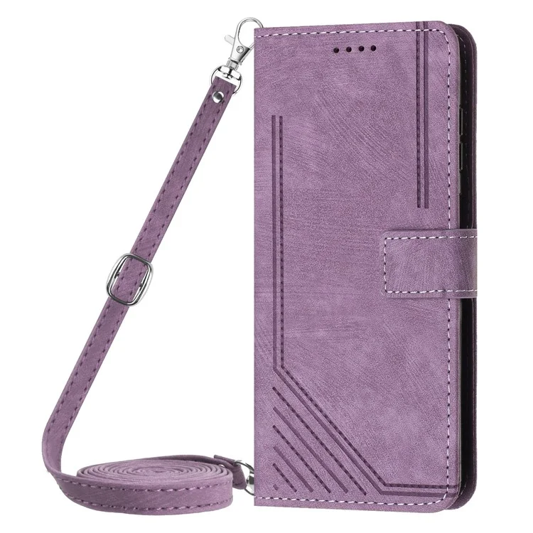 Skin-touch Feeling Wallet Case for Samsung Galaxy A33 5G , Lines Imprinted Stand PU Leather Phone Cover - Purple