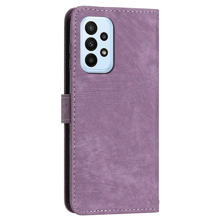 Skin-touch Feeling Wallet Case for Samsung Galaxy A33 5G , Lines Imprinted Stand PU Leather Phone Cover - Purple