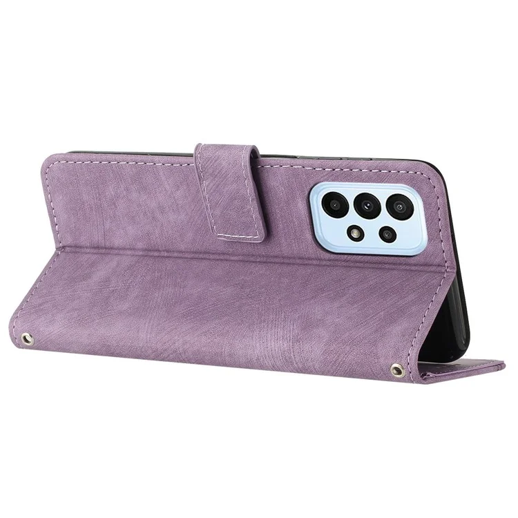 Skin-touch Feeling Wallet Case for Samsung Galaxy A33 5G , Lines Imprinted Stand PU Leather Phone Cover - Purple