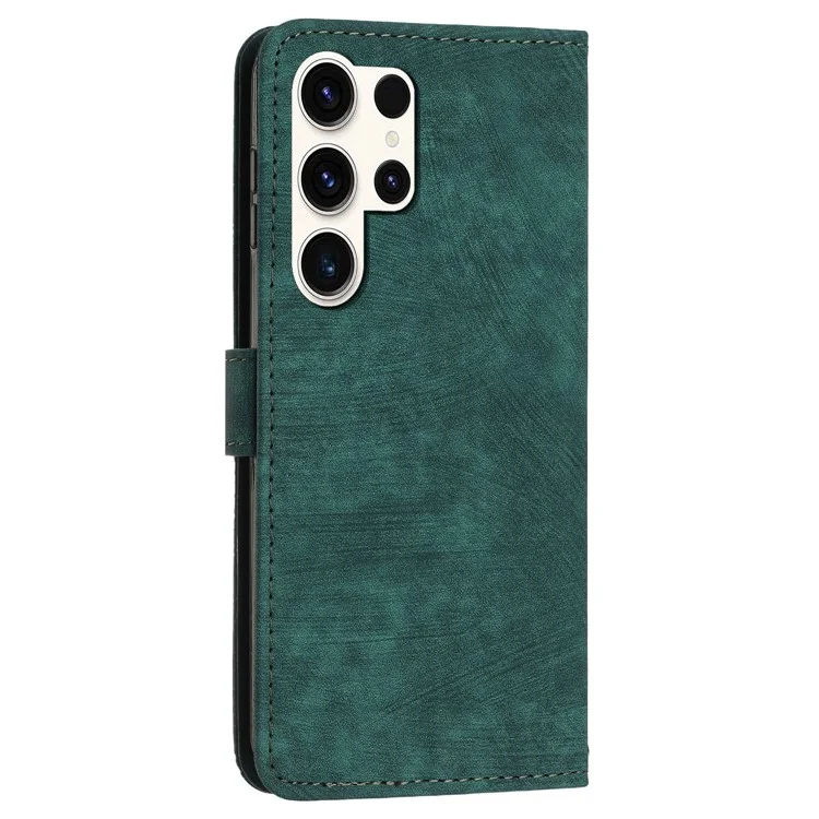 Для Samsung Galaxy S23 Ultra бумажник телефон Чехол Crossbody PU кожа Stand Lines с тиснением Flip Крышка - Green