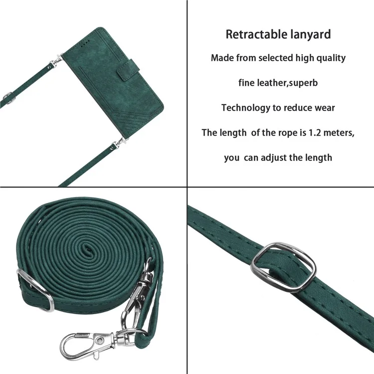 Для Samsung Galaxy S23 Ultra бумажник телефон Чехол Crossbody PU кожа Stand Lines с тиснением Flip Крышка - Green