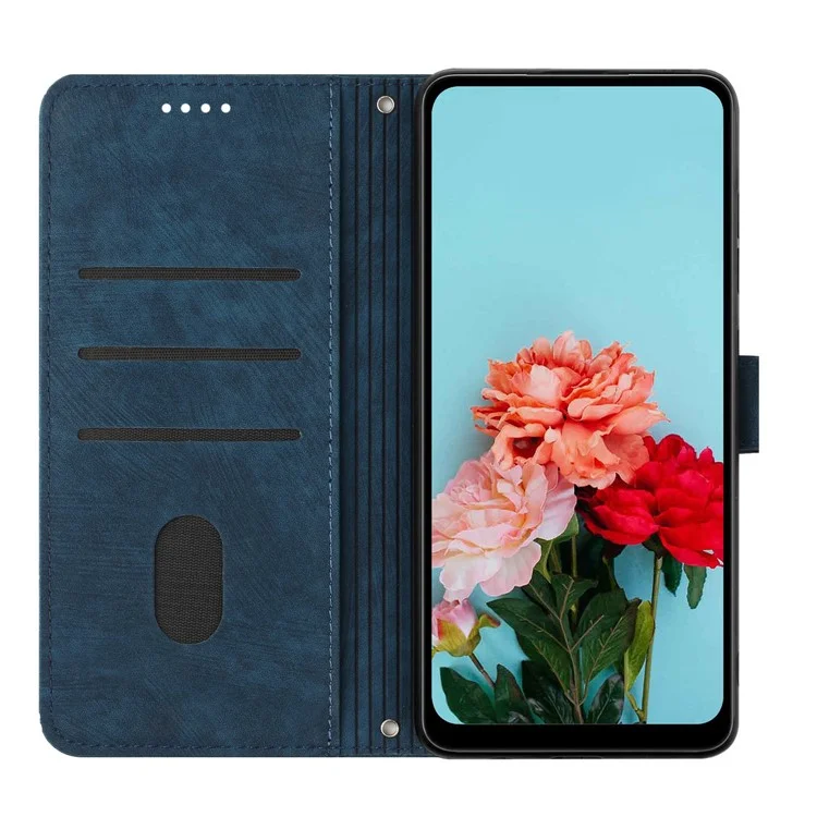 Capa de Telefone de Couro PU para Samsung Galaxy A23 4G / A23 5G (Versão Global) / M23 5G / F23 5G / M13 4G, Capa Carteira de Flip com Linhas Impressas - Safira