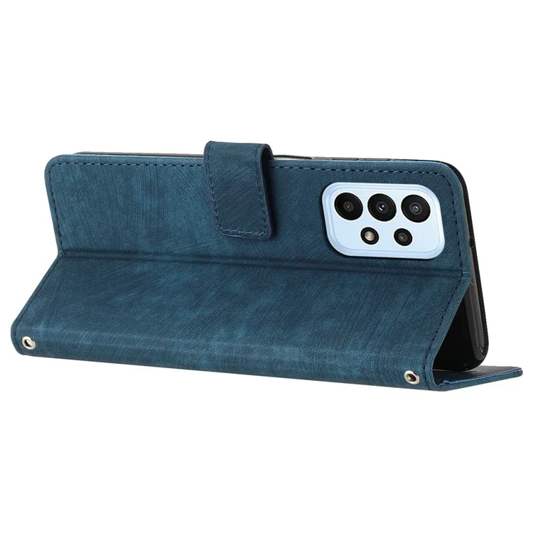 Capa de Telefone de Couro PU para Samsung Galaxy A23 4G / A23 5G (Versão Global) / M23 5G / F23 5G / M13 4G, Capa Carteira de Flip com Linhas Impressas - Safira