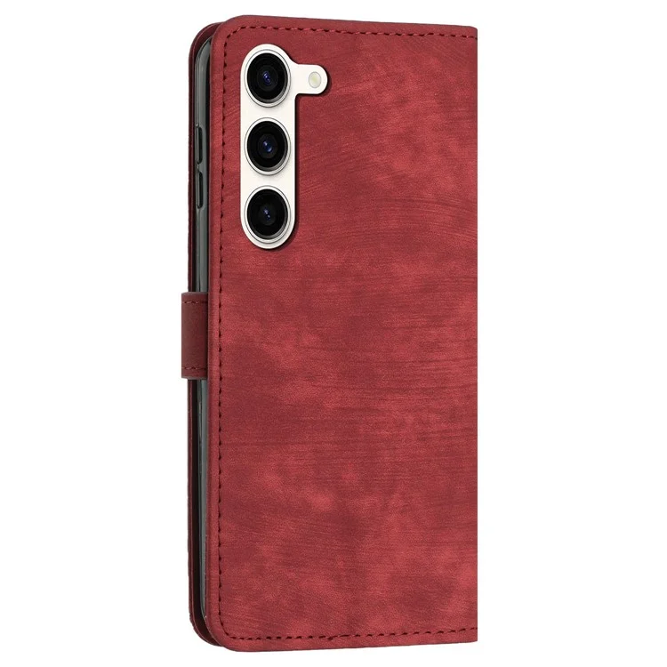 Für Samsung Galaxy S23+ Wallet Case PU Leder Folio Flip Shell Linien Geprägt Telefonabdeckung - Rot