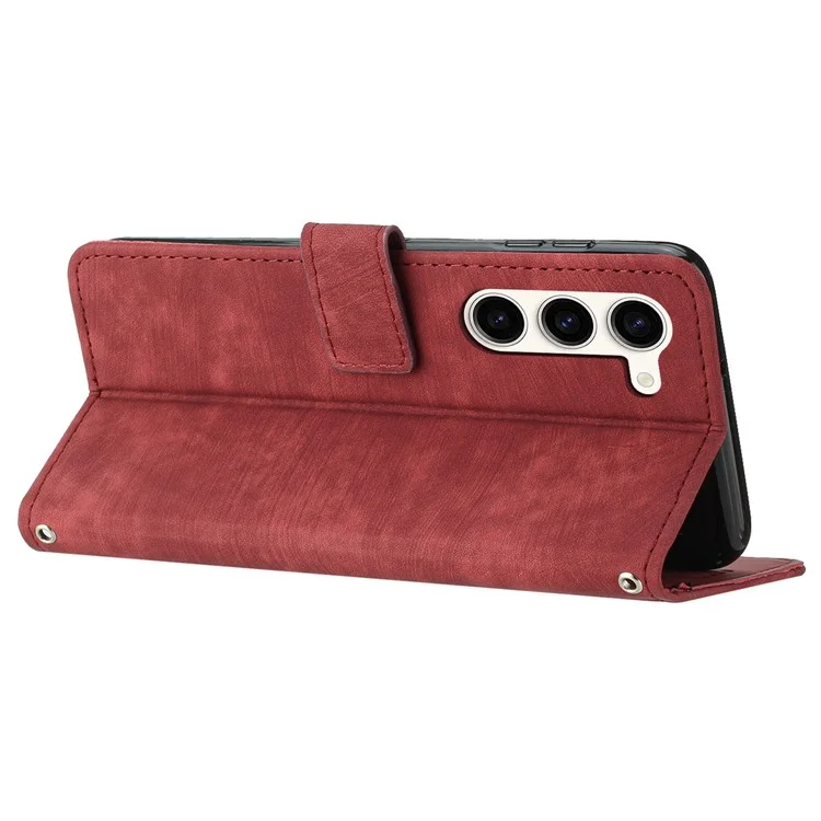 Für Samsung Galaxy S23+ Wallet Case PU Leder Folio Flip Shell Linien Geprägt Telefonabdeckung - Rot