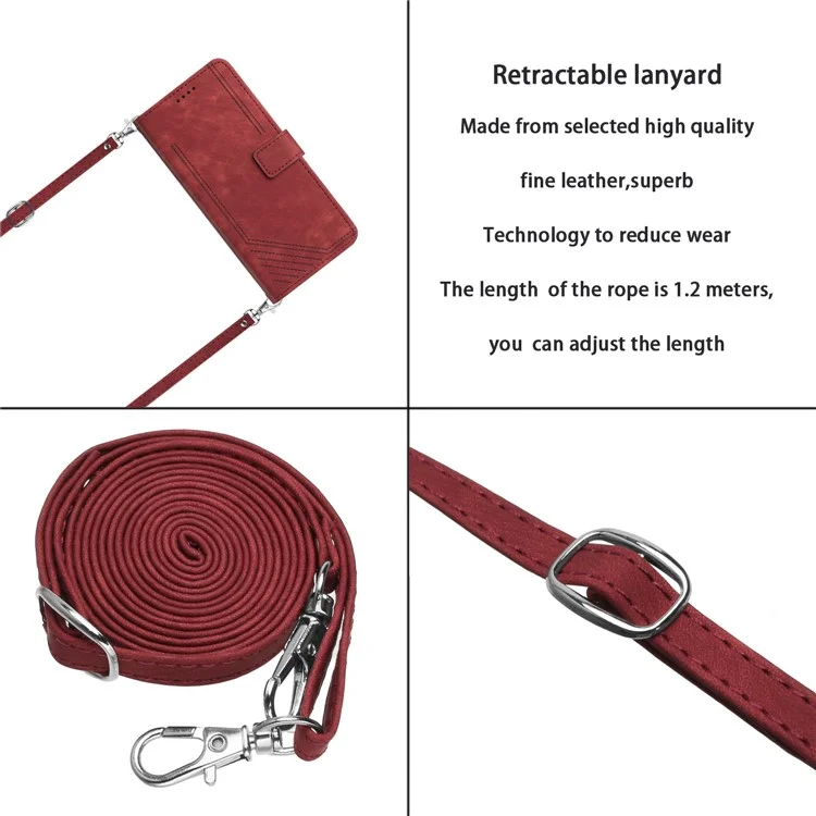Für Samsung Galaxy S23+ Wallet Case PU Leder Folio Flip Shell Linien Geprägt Telefonabdeckung - Rot