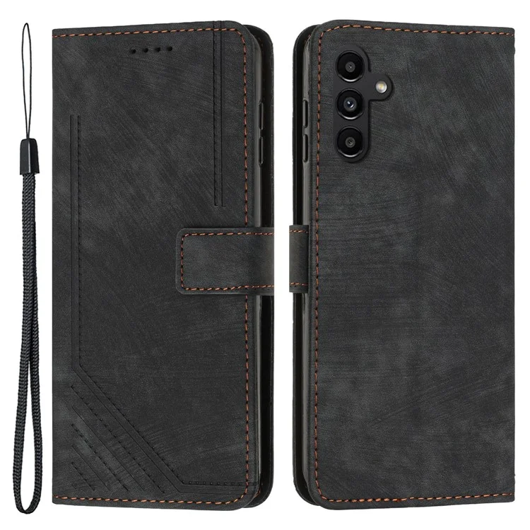 Per Samsung Galaxy A24 4G (162,1 x 77,6 x 8,3 mm) Custodia in pelle PU con tocco del telefono Linee impresse Custodia portafoglio con supporto - Nero