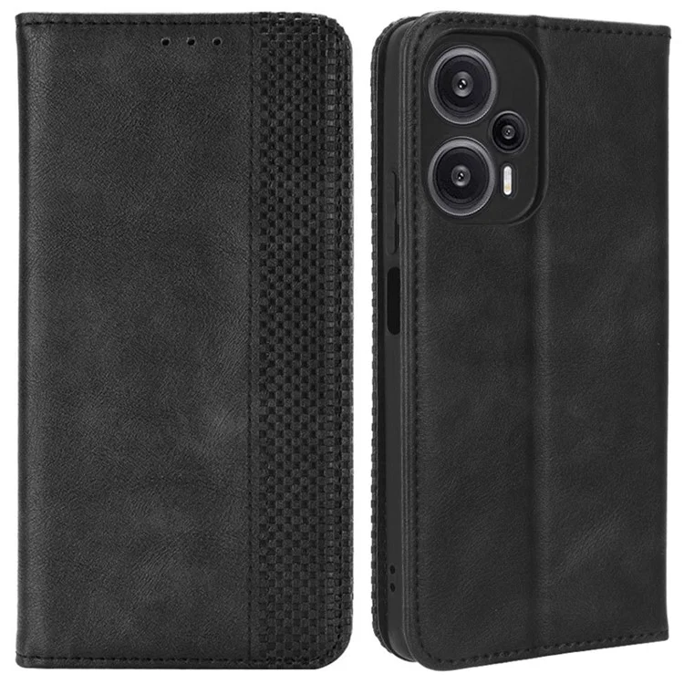 Para Xiaomi Redmi Note 12 Turbo 5G / Poco F5 5G Funda Cartera de Piel de PU Plegable con Soporte Retro - Negro