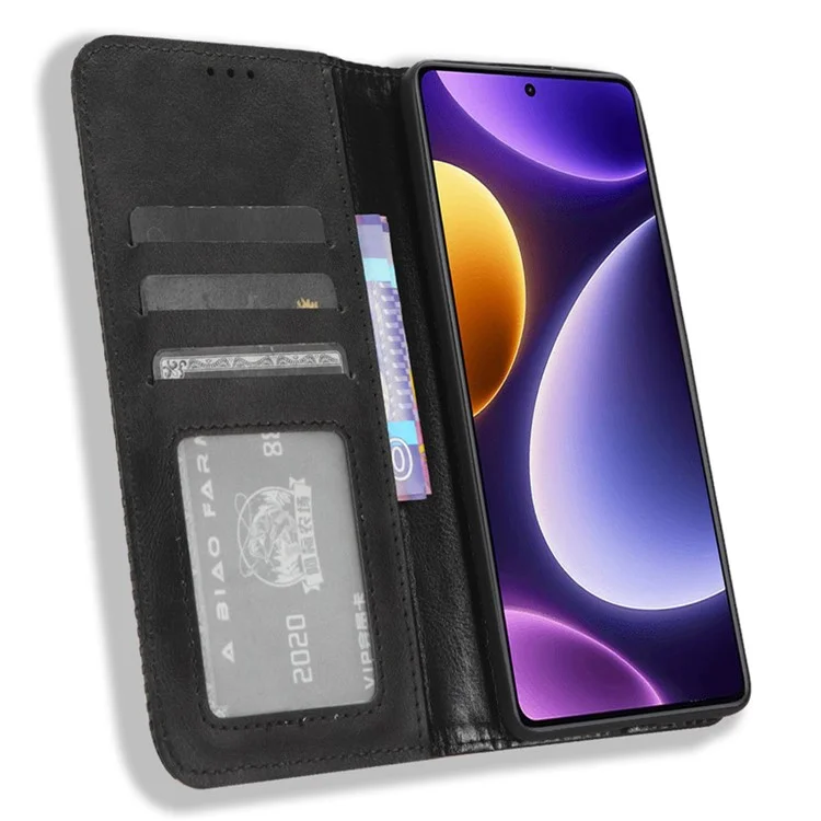 Para Xiaomi Redmi Note 12 Turbo 5G / Poco F5 5G Funda Cartera de Piel de PU Plegable con Soporte Retro - Negro