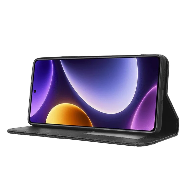 Para Xiaomi Redmi Note 12 Turbo 5G / Poco F5 5G Funda Cartera de Piel de PU Plegable con Soporte Retro - Negro