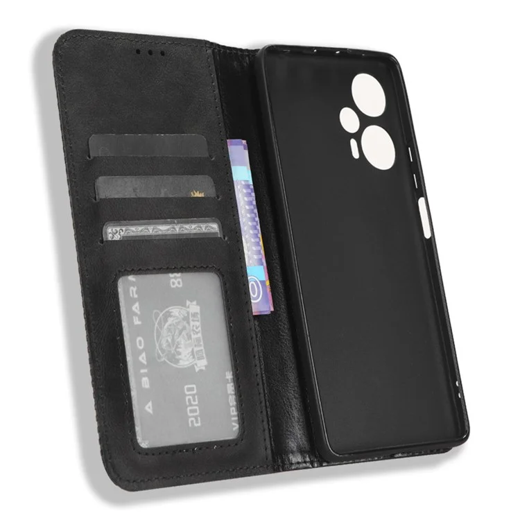 Para Xiaomi Redmi Note 12 Turbo 5G / Poco F5 5G Funda Cartera de Piel de PU Plegable con Soporte Retro - Negro