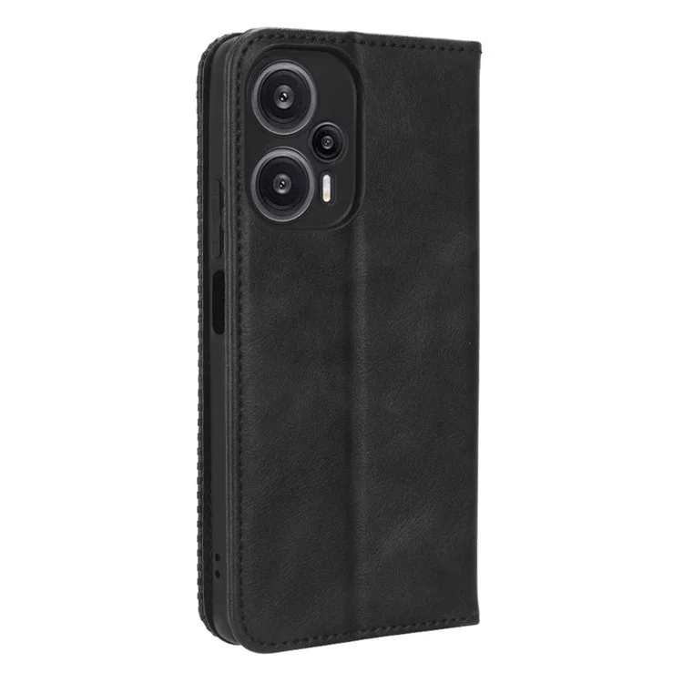 Para Xiaomi Redmi Note 12 Turbo 5G / Poco F5 5G Funda Cartera de Piel de PU Plegable con Soporte Retro - Negro