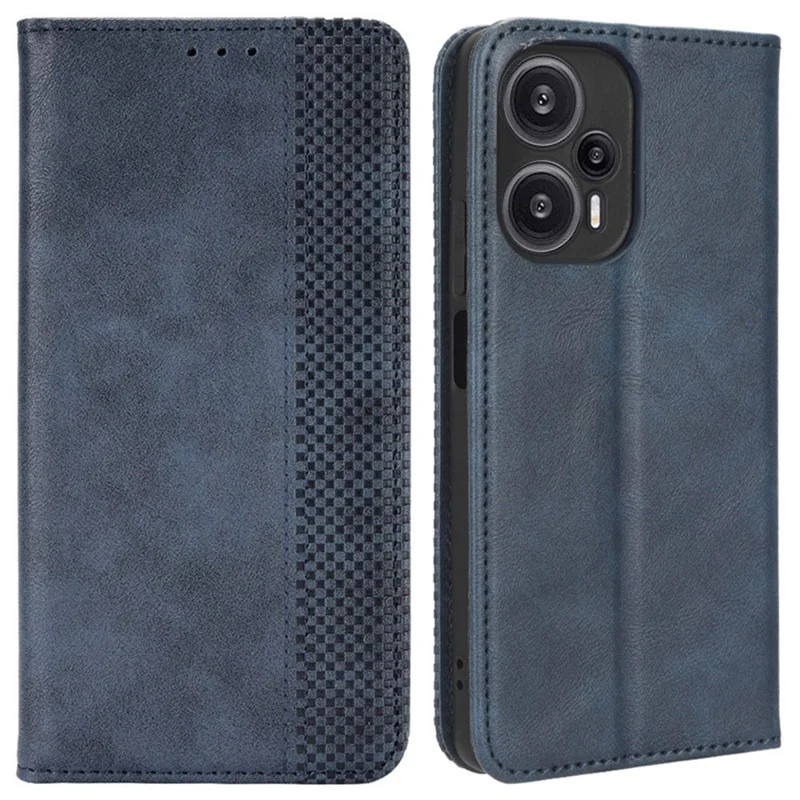 For Xiaomi Redmi Note 12 Turbo 5G / Poco F5 5G PU Leather Phone Wallet Case Foldable Stand Retro Cell Phone Cover - Blue