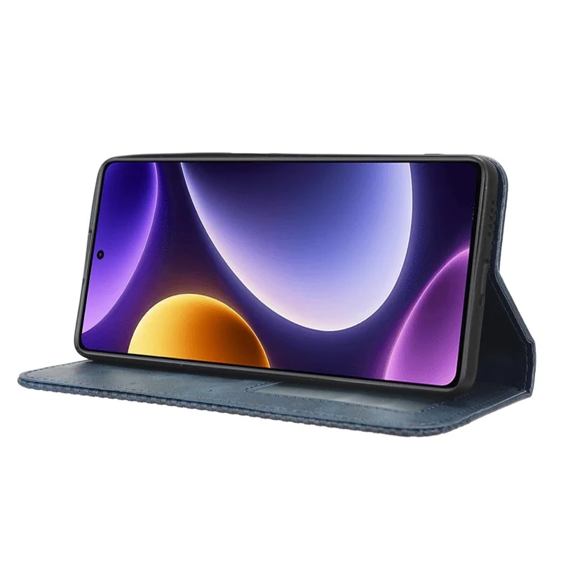 For Xiaomi Redmi Note 12 Turbo 5G / Poco F5 5G PU Leather Phone Wallet Case Foldable Stand Retro Cell Phone Cover - Blue