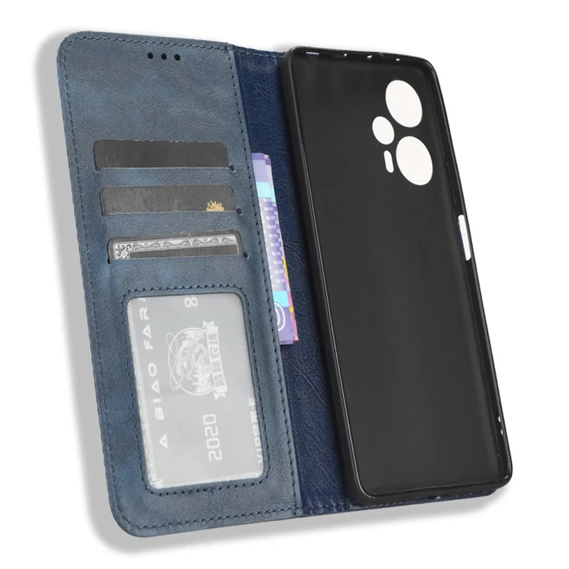 For Xiaomi Redmi Note 12 Turbo 5G / Poco F5 5G PU Leather Phone Wallet Case Foldable Stand Retro Cell Phone Cover - Blue