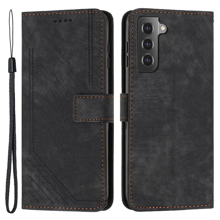 Для Samsung Galaxy S22+ 5G Skin-Touch Shockproof Case Lines Imprinted PU Leather Wallet Phone Cover - Черный