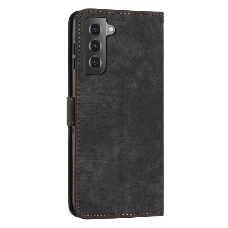 Для Samsung Galaxy S22+ 5G Skin-Touch Shockproof Case Lines Imprinted PU Leather Wallet Phone Cover - Черный