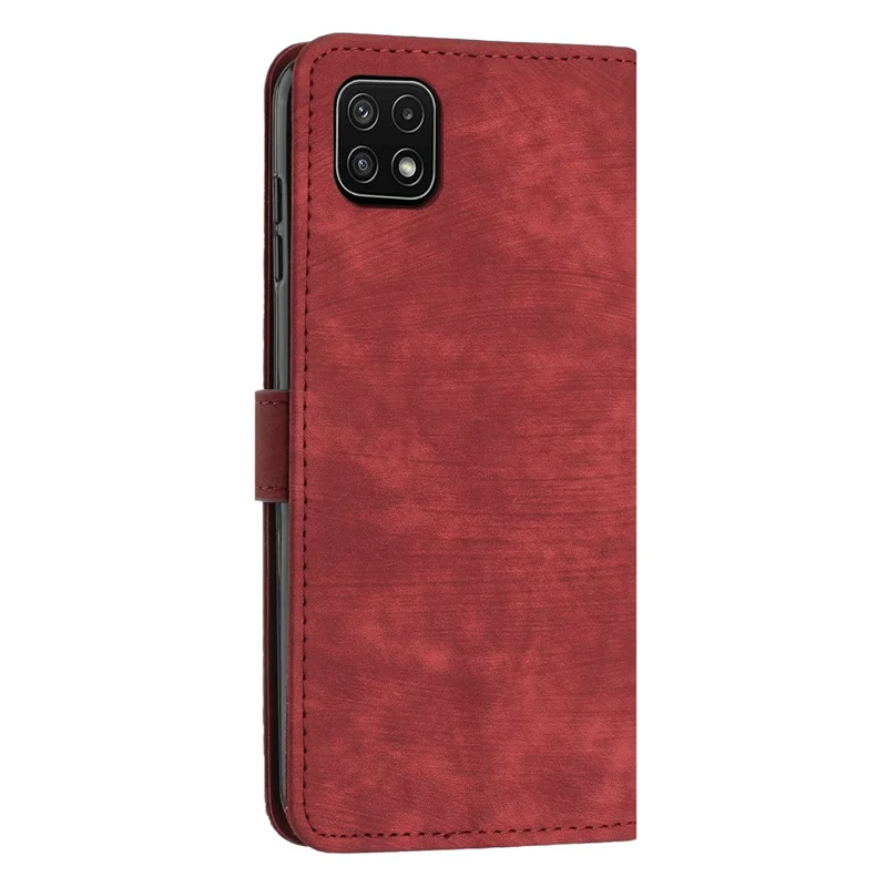 For Samsung Galaxy A22 5G (EU Version) Wallet Phone Case Skin-Touch Lines Imprinted PU Leather Cover - Red