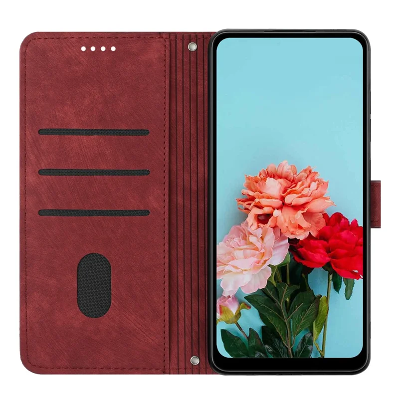 For Samsung Galaxy A22 5G (EU Version) Wallet Phone Case Skin-Touch Lines Imprinted PU Leather Cover - Red