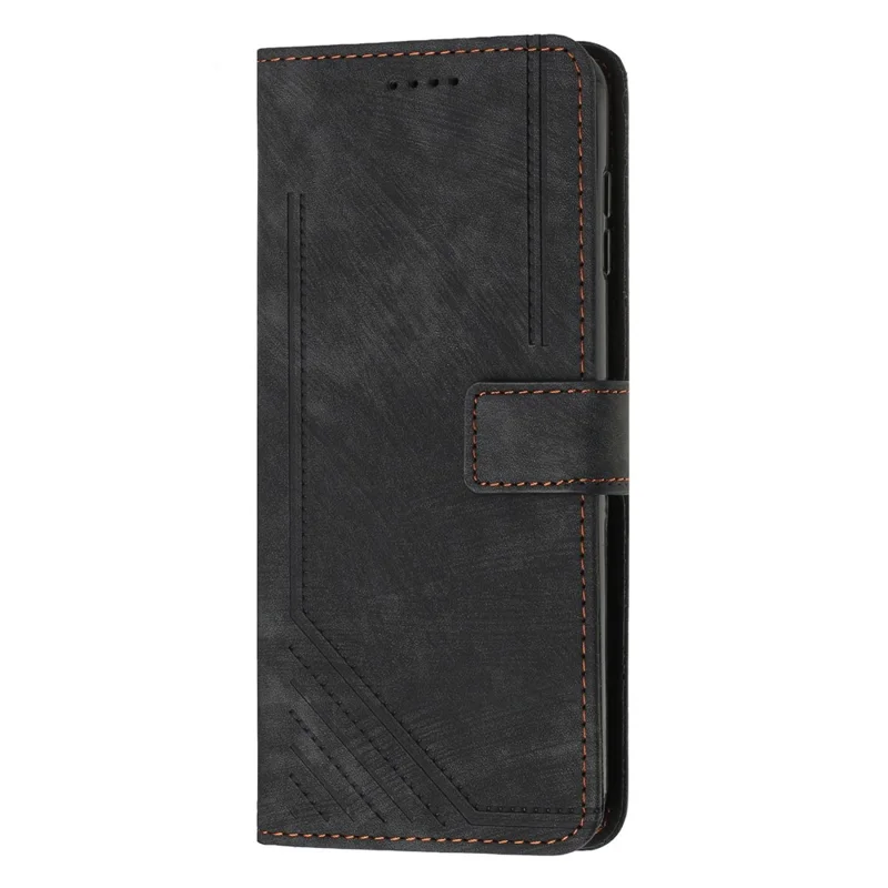 For Samsung Galaxy S23 Ultra Protective Wallet Case Skin-Touch Lines Imprinted PU Leather Phone Cover - Black