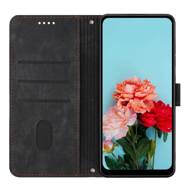 For Samsung Galaxy S23 Ultra Protective Wallet Case Skin-Touch Lines Imprinted PU Leather Phone Cover - Black