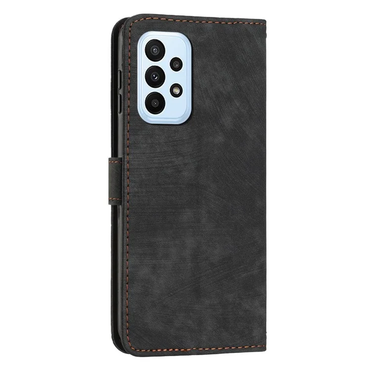 Shockproof Case for Samsung Galaxy A53 5G Skin-Touch Wallet Phone Case Lines Imprinted PU Leather Cover - Black