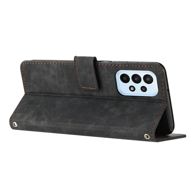 Shockproof Case for Samsung Galaxy A53 5G Skin-Touch Wallet Phone Case Lines Imprinted PU Leather Cover - Black