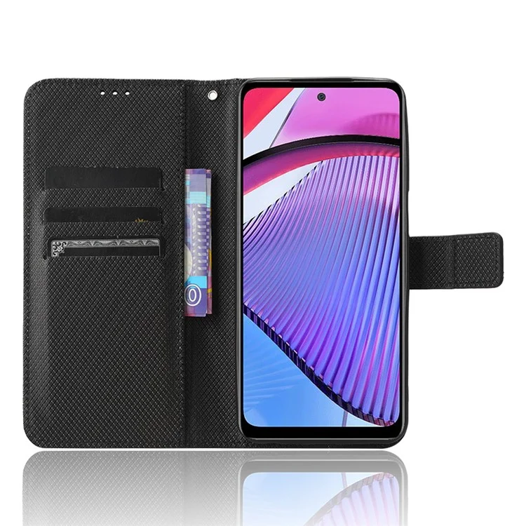 Para Motorola Moto G Power 5G Cartera Soporte Funda de Teléfono de Cuero Textura de Diamante Cubierta de Smartphone - Negro