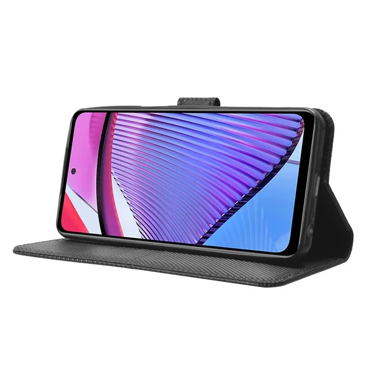 Para Motorola Moto G Power 5G Cartera Soporte Funda de Teléfono de Cuero Textura de Diamante Cubierta de Smartphone - Negro
