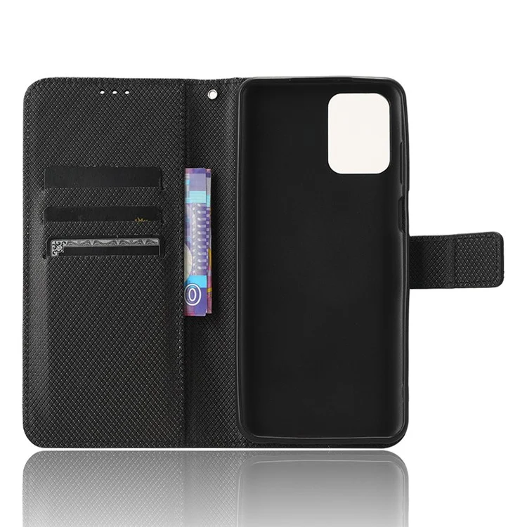Para Motorola Moto G Power 5G Cartera Soporte Funda de Teléfono de Cuero Textura de Diamante Cubierta de Smartphone - Negro