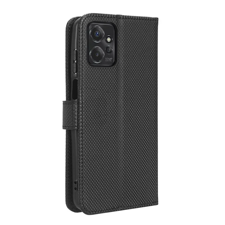 Para Motorola Moto G Power 5G Cartera Soporte Funda de Teléfono de Cuero Textura de Diamante Cubierta de Smartphone - Negro
