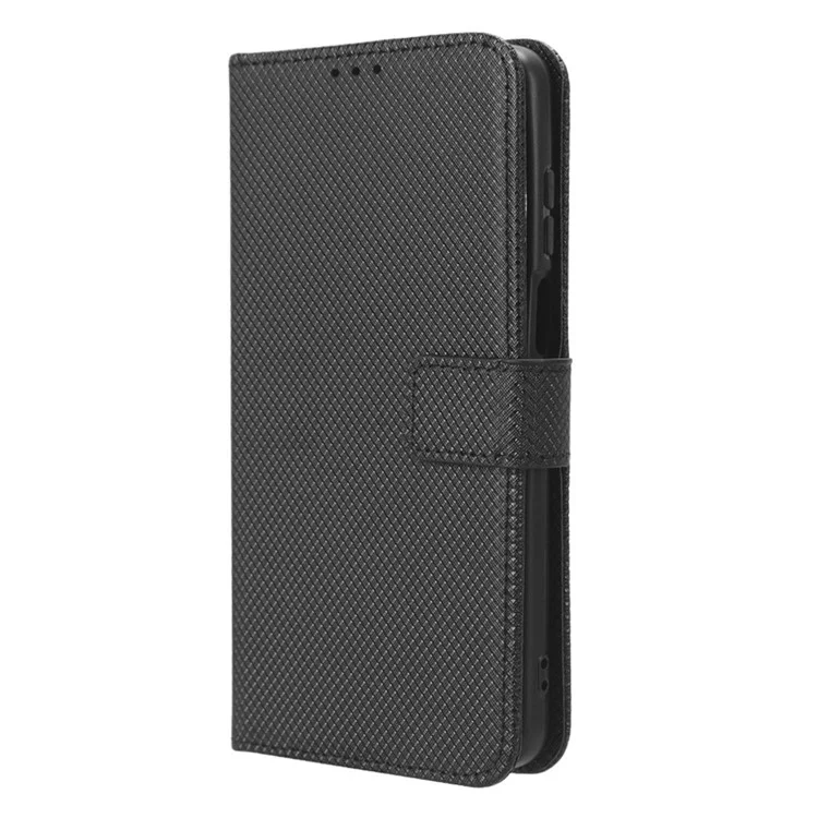 Para Motorola Moto G Power 5G Cartera Soporte Funda de Teléfono de Cuero Textura de Diamante Cubierta de Smartphone - Negro
