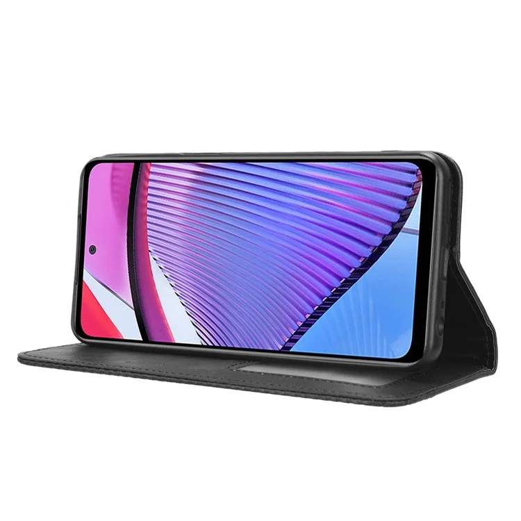 Para Motorola Moto G Power 5G Retro Phone Case Stand Wallet PU Leather Anti-drop Phone Cover - Negro