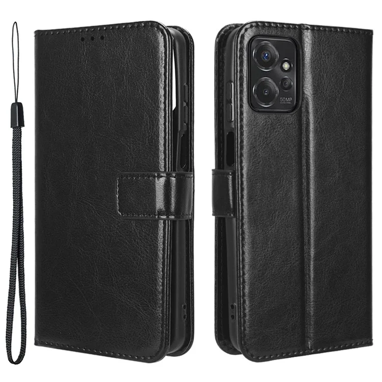 Para Motorola Moto G Power 5G PU Leather Wallet Phone Case Crazy Horse Texture Stand Cover - Preto