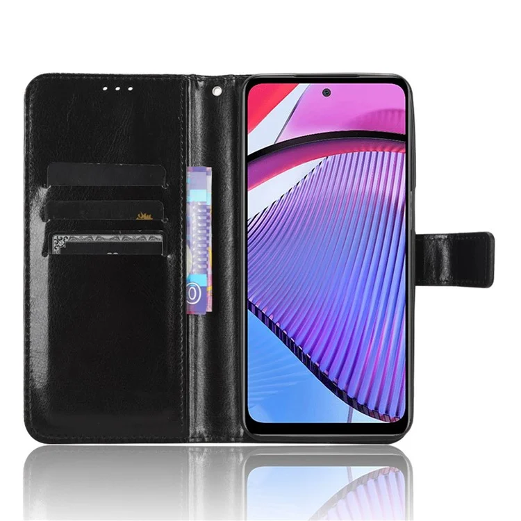 Para Motorola Moto G Power 5G PU Leather Wallet Phone Case Crazy Horse Texture Stand Cover - Preto