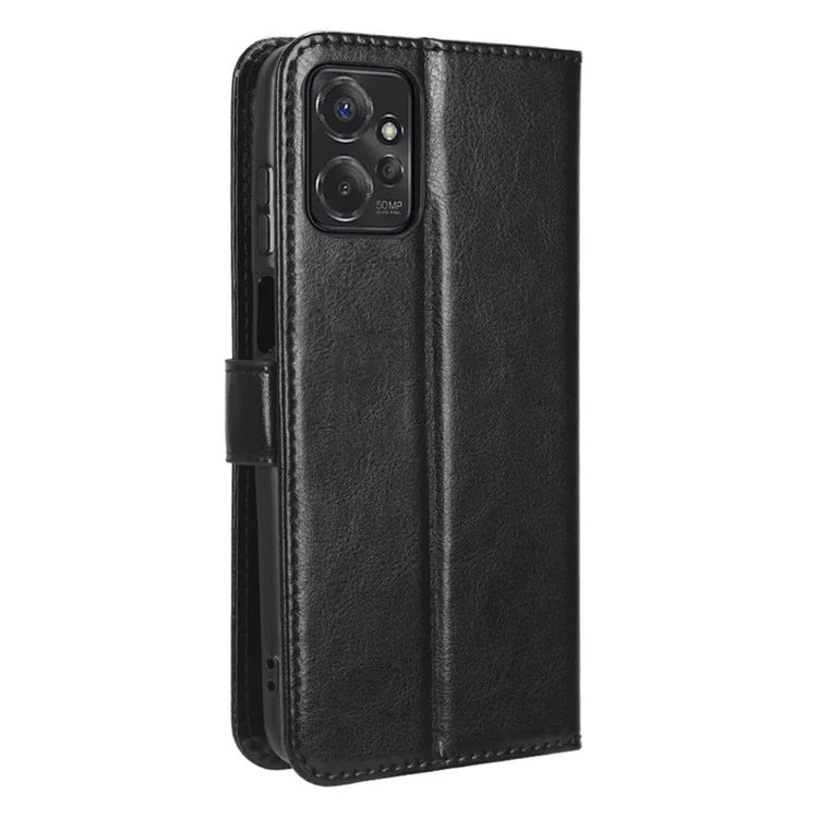 Para Motorola Moto G Power 5G PU Leather Wallet Phone Case Crazy Horse Texture Stand Cover - Preto
