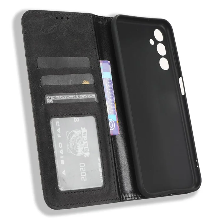 Per Samsung Galaxy M14 5G Retro Phone Case PU Leather Phone Stand Wallet Protective Cover - Nero