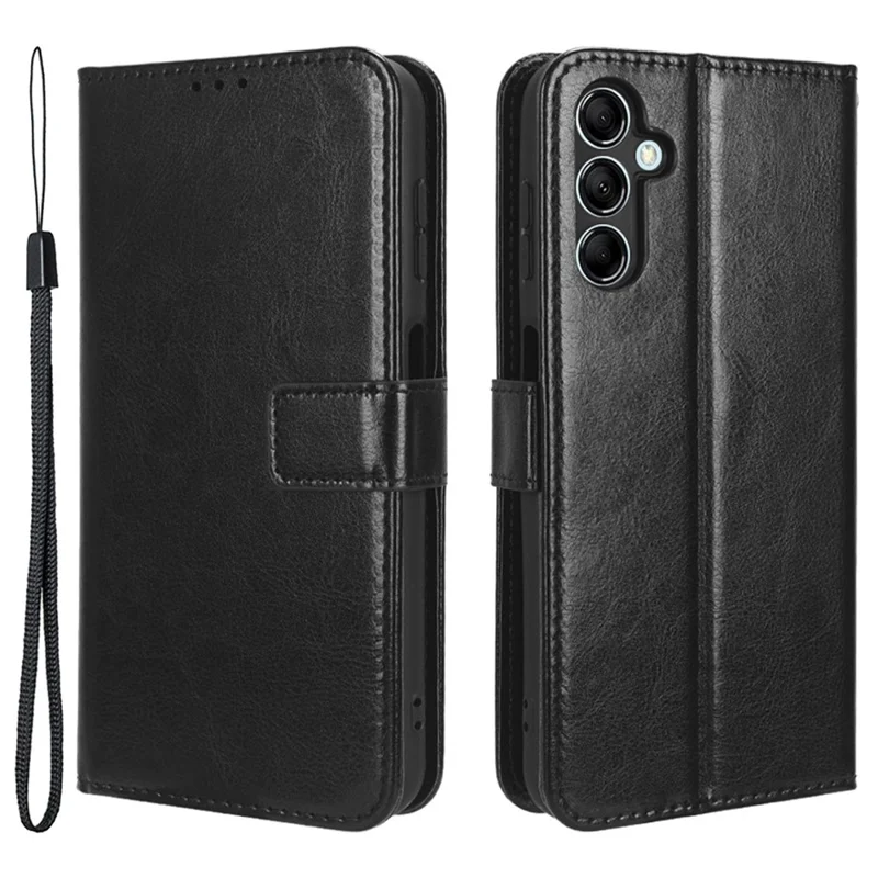 For Samsung Galaxy M14 5G Shockproof Leather Phone Case Wallet Crazy Horse Texture Phone Stand Cover - Black