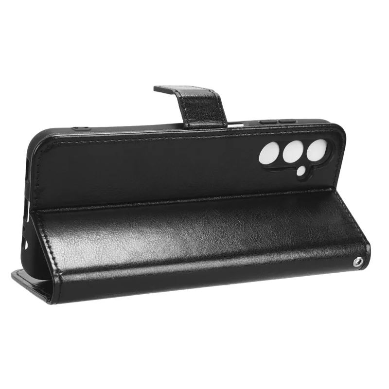 For Samsung Galaxy M14 5G Shockproof Leather Phone Case Wallet Crazy Horse Texture Phone Stand Cover - Black
