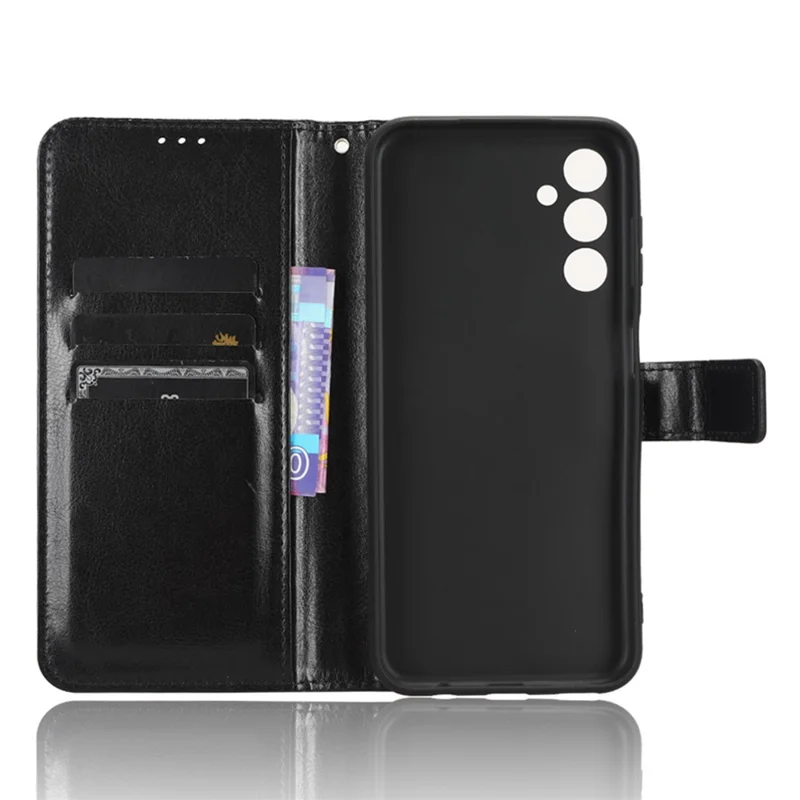 For Samsung Galaxy M14 5G Shockproof Leather Phone Case Wallet Crazy Horse Texture Phone Stand Cover - Black