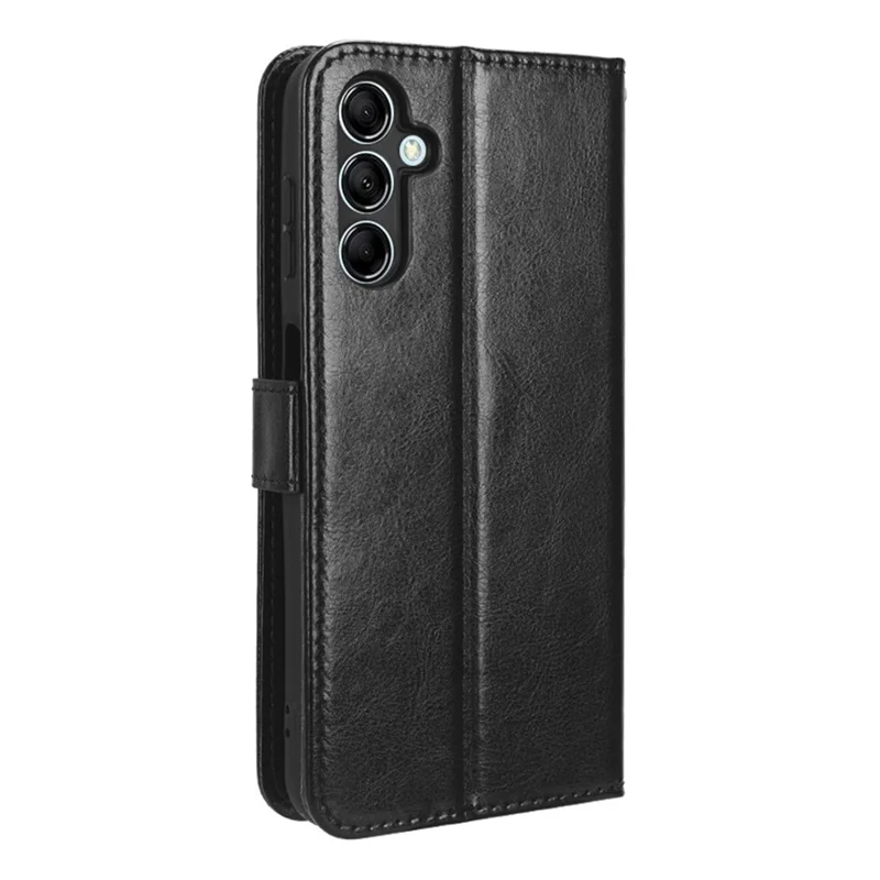 For Samsung Galaxy M14 5G Shockproof Leather Phone Case Wallet Crazy Horse Texture Phone Stand Cover - Black