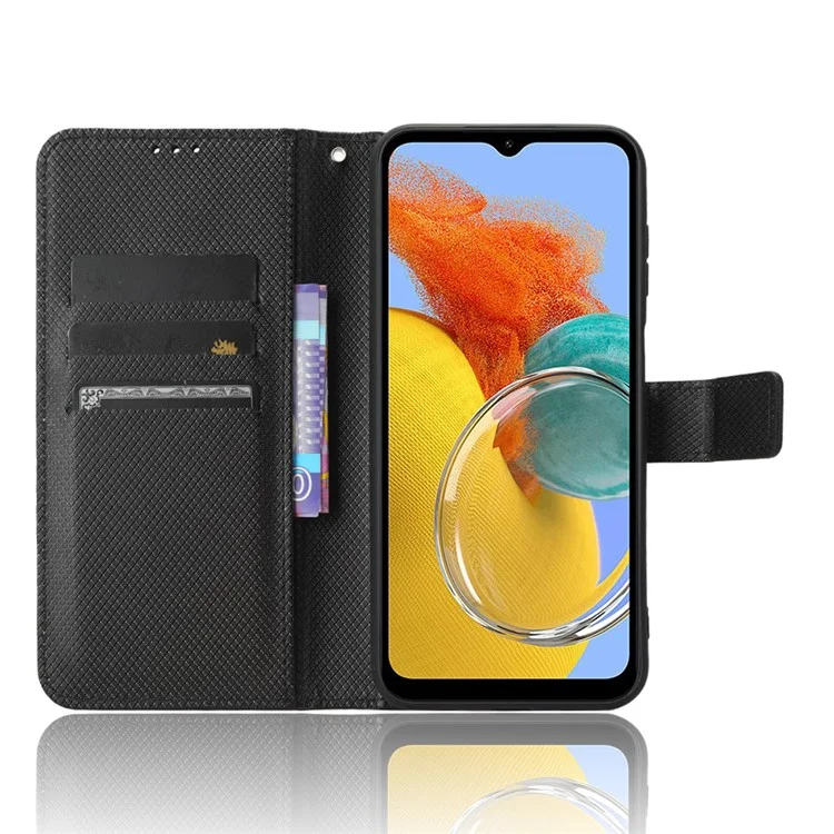 Per Samsung Galaxy M14 5G Phone Custodia in Pelle Texture a Diamante Stand Portafoglio Custodia per Cellulare - Nero