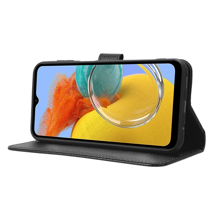 Per Samsung Galaxy M14 5G Phone Custodia in Pelle Texture a Diamante Stand Portafoglio Custodia per Cellulare - Nero