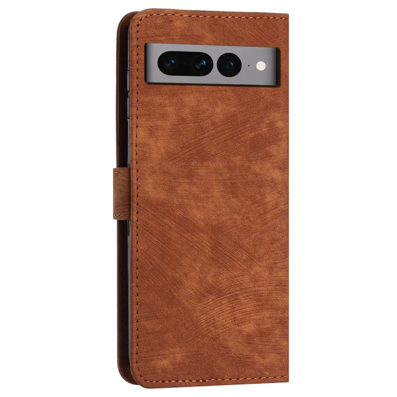 For Google Pixel 7 Pro 5G PU Leather Drop-proof Case Lines Imprint Flip Stand Wallet Phone Cover with 2 Straps - Brown