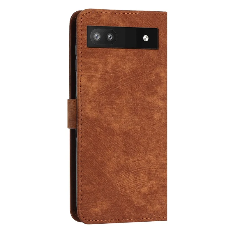 For Google Pixel 7a PU Leather Lines Imprinted Phone Case Wallet Stand Magnetic Flip Cover - Brown