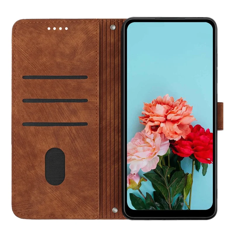 For Google Pixel 7a PU Leather Lines Imprinted Phone Case Wallet Stand Magnetic Flip Cover - Brown