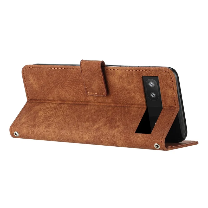 For Google Pixel 7a PU Leather Lines Imprinted Phone Case Wallet Stand Magnetic Flip Cover - Brown